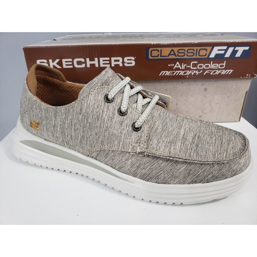 SKECHERS Mens Taupe Relenzo Sneaker Slip-On Shoe Size 8 Dress Shoe Business boat